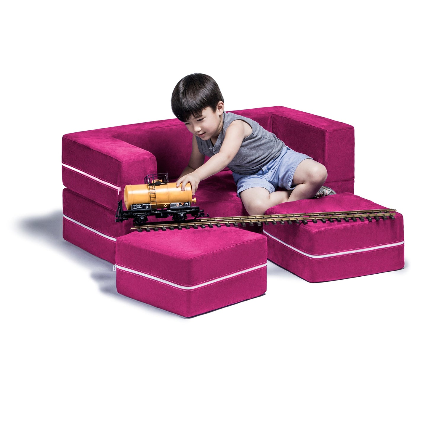 Jaxx Zipline Modular Kids Loveseat & Ottomans (16767) - SchoolOutlet