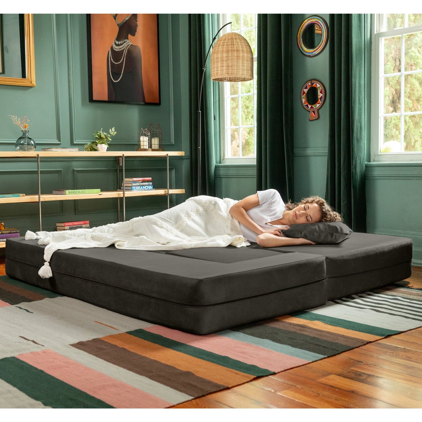 Jaxx Zipline Convertible Sleeper Sofa & Three Ottomans / California King - Size Bed (16839) - SchoolOutlet