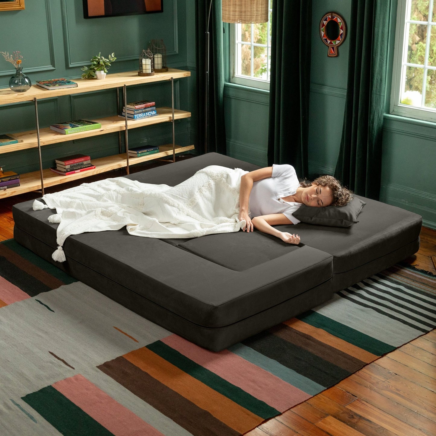 Jaxx Zipline Convertible Sleeper Sofa & Three Ottomans / California King - Size Bed (16839) - SchoolOutlet