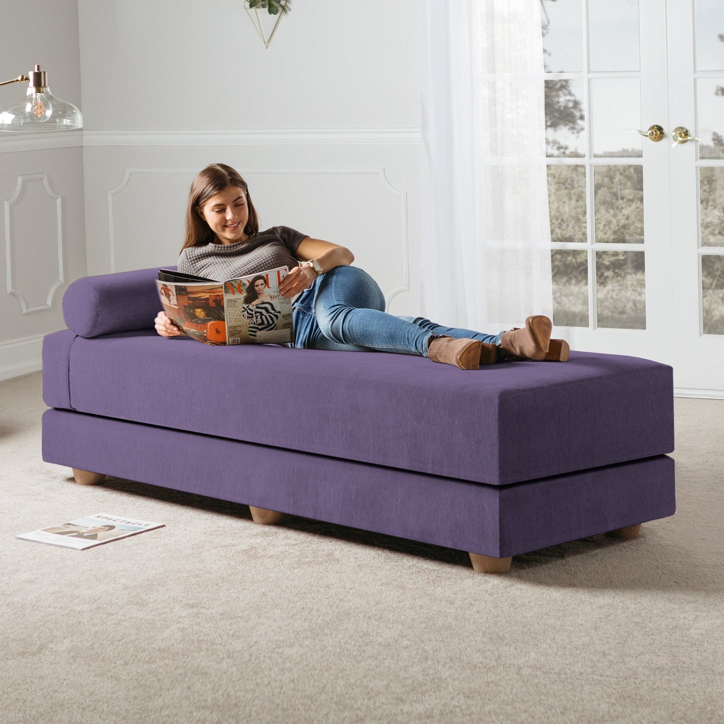 Jaxx Alon Daybed / Fold - Out Queen - Size Mattress - Premium Chenille (17700) - SchoolOutlet