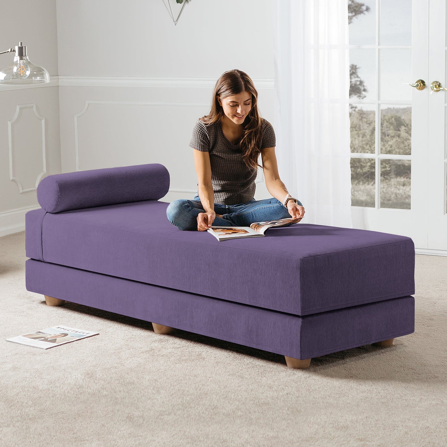 Jaxx Alon Daybed / Fold - Out Queen - Size Mattress - Premium Chenille (17700) - SchoolOutlet