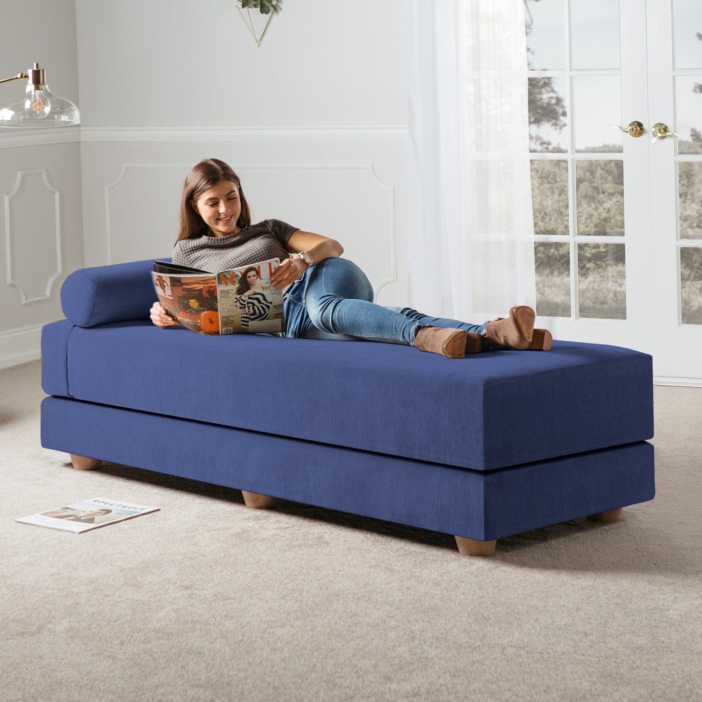 Jaxx Alon Daybed / Fold - Out Queen - Size Mattress - Premium Chenille (17700) - SchoolOutlet