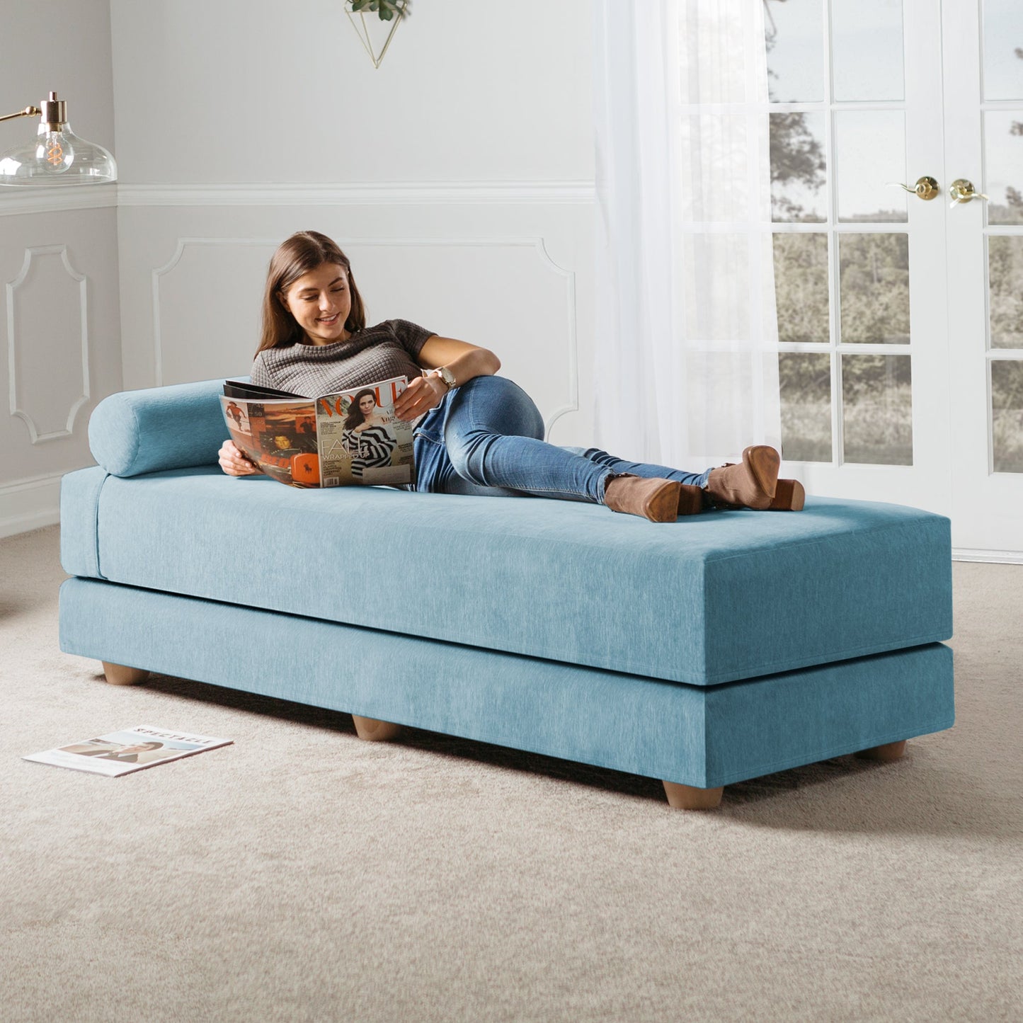 Jaxx Alon Daybed / Fold - Out Queen - Size Mattress - Premium Chenille (17700) - SchoolOutlet