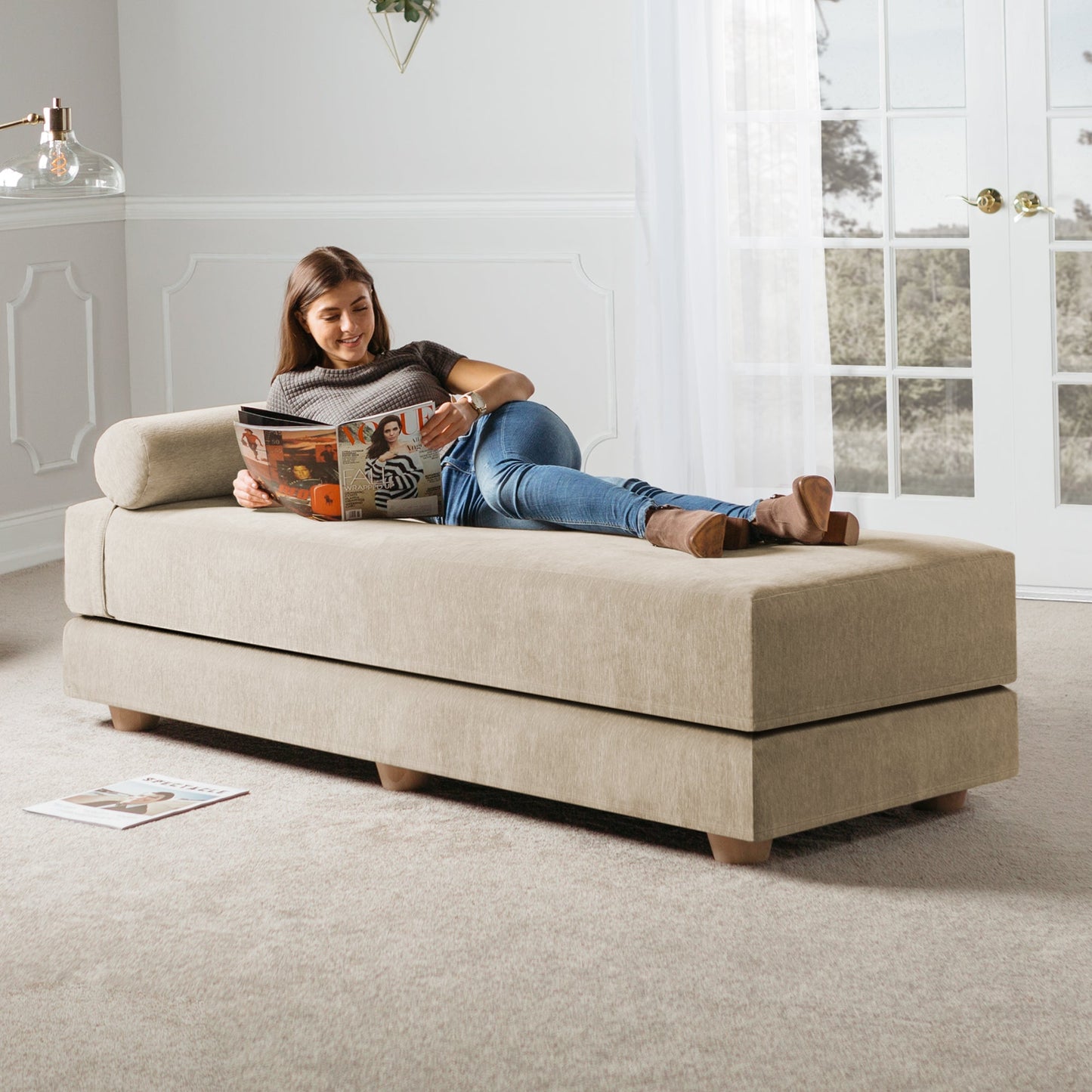 Jaxx Alon Daybed / Fold - Out Queen - Size Mattress - Premium Chenille (17700) - SchoolOutlet