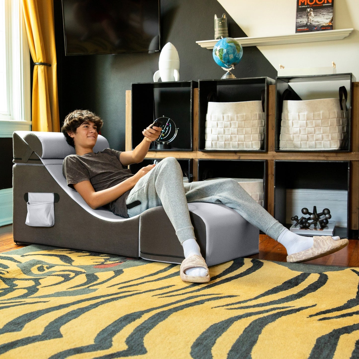 Jaxx Flexx V - Tex Convertible 3 in 1 Gamer Chair, Table, & Ottoman w/ Adjustable Headrest & Pocket (19540) - SchoolOutlet