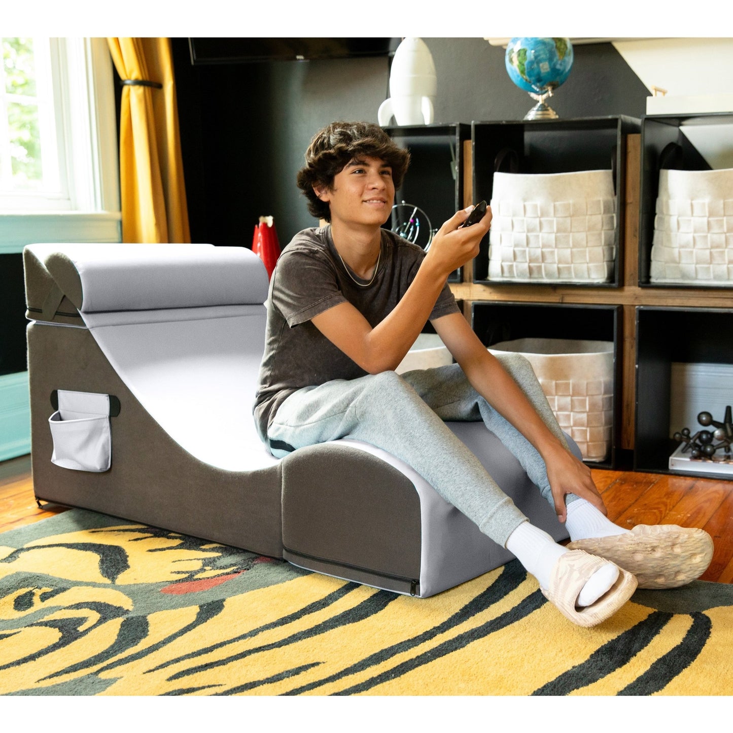 Jaxx Flexx V - Tex Convertible 3 in 1 Gamer Chair, Table, & Ottoman w/ Adjustable Headrest & Pocket (19540) - SchoolOutlet