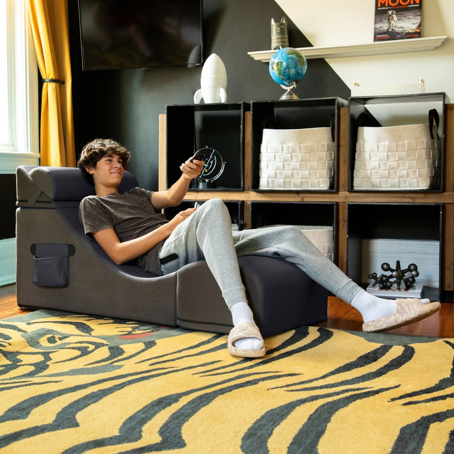 Jaxx Flexx V - Tex Convertible 3 in 1 Gamer Chair, Table, & Ottoman w/ Adjustable Headrest & Pocket (19540) - SchoolOutlet