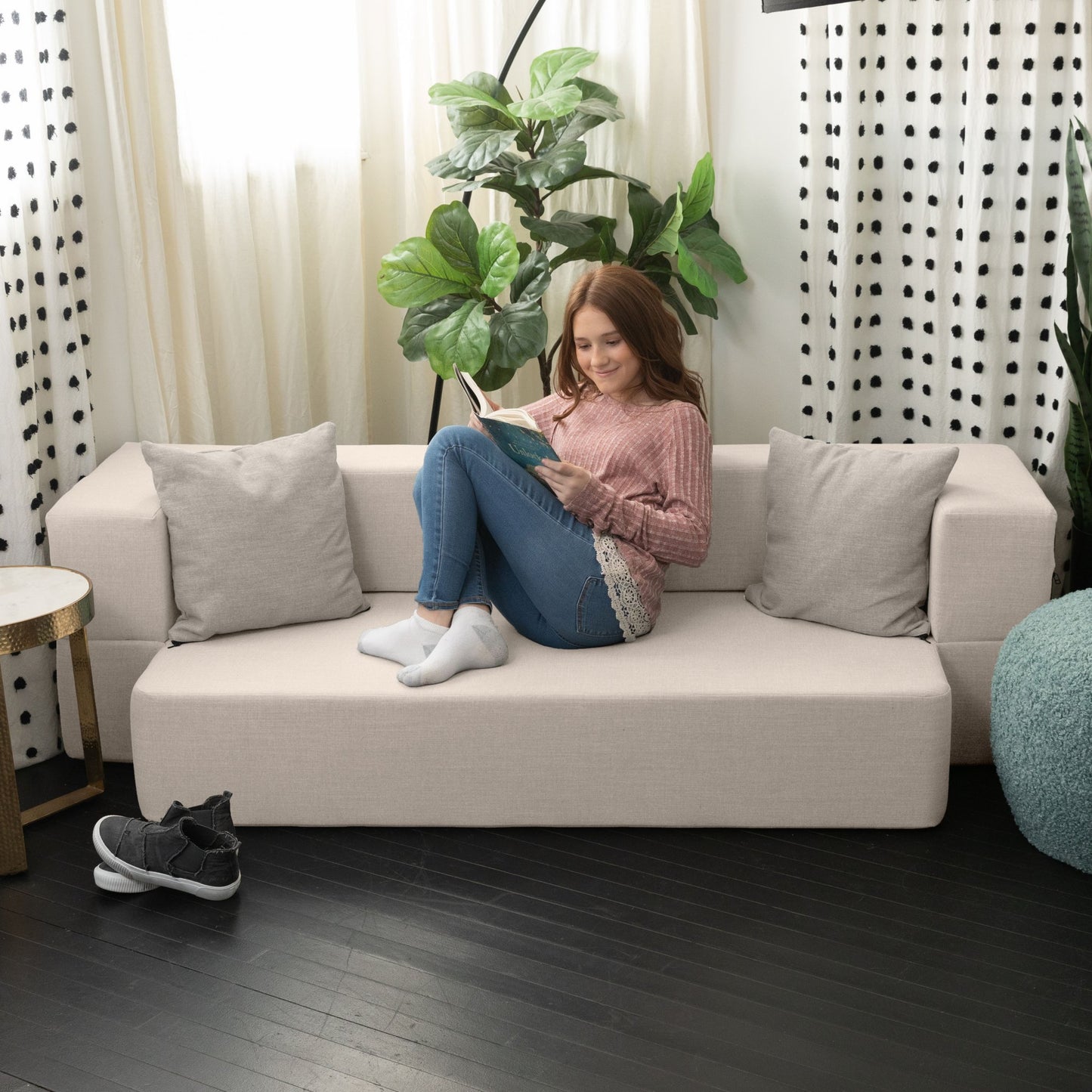 Jaxx Zenzi Loveseat Twin - Convertible Couch / Twin Sleeper, Bru Smart (19600) - SchoolOutlet