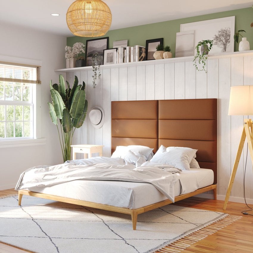 Jaxx Panelist Modern Padded Headboard - Set of 4 Wall Mounted Panels (Each 11.25"H x 30"W) - Queen, Vegan Leather (19721) - SchoolOutlet