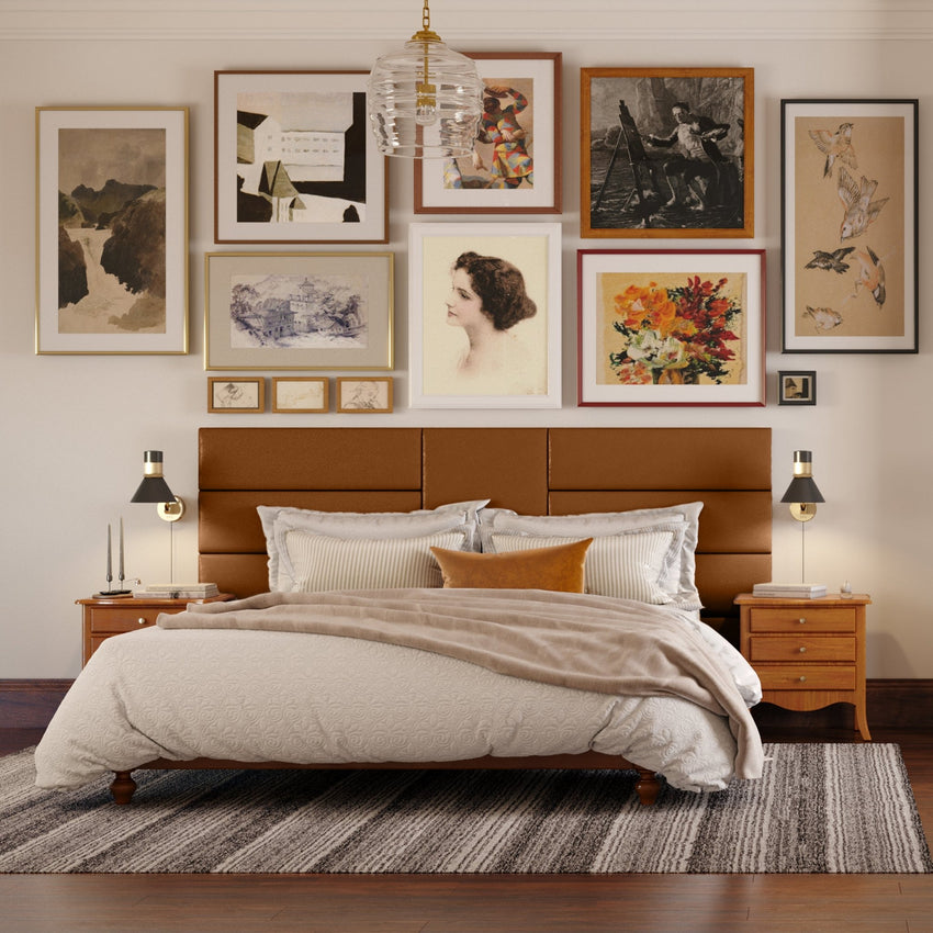 Jaxx Panelist Modern Padded Headboard - Set of 4 Wall Mounted Panels (Each 11.25"H x 30"W) - Queen, Vegan Leather (19721) - SchoolOutlet