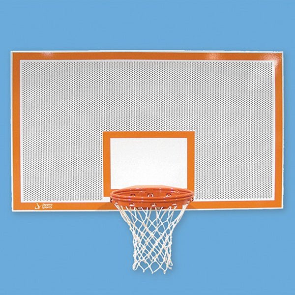 Jaypro Basketball System - Gooseneck (5 - 9/16" Pole with 6 ft. Offset) - 72"W x 42"H Perforated Aluminum Backboard - Rectangular, Outdoor (656 - ALP - XX) - SchoolOutlet