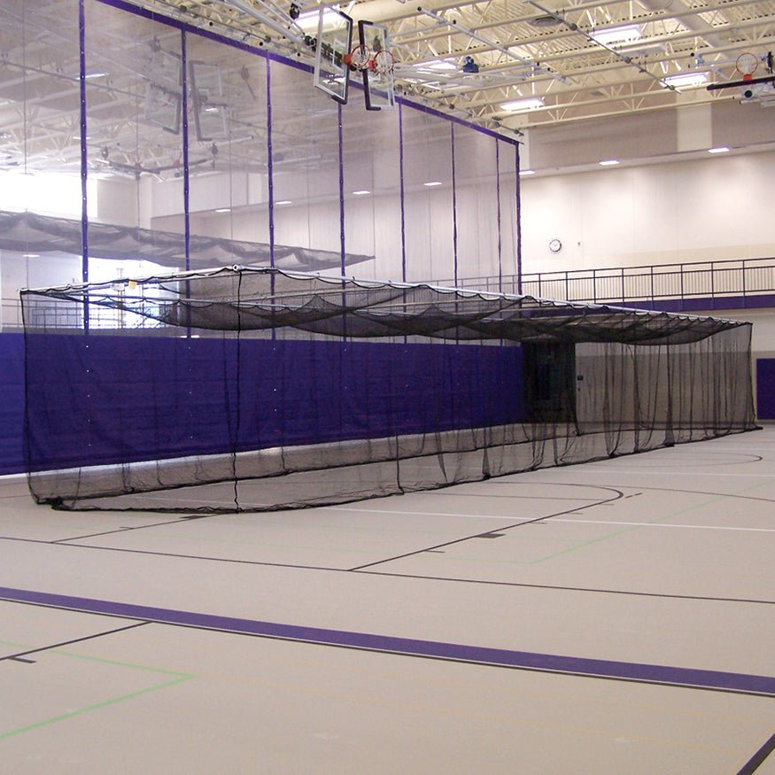 Jaypro Sports Batting Cages - Ceiling Suspended, Retractable - 11' H x 12' W x 70' D - 3/4" Mesh - Multi - Sport (BBC - 700M) - SchoolOutlet