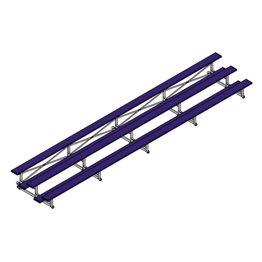 Jaypro Sports Bleacher - 3 Row - Tip & Roll, Single Foot Plank, Powder Coated - 27' L (BLCH - 327TRGPC) - SchoolOutlet