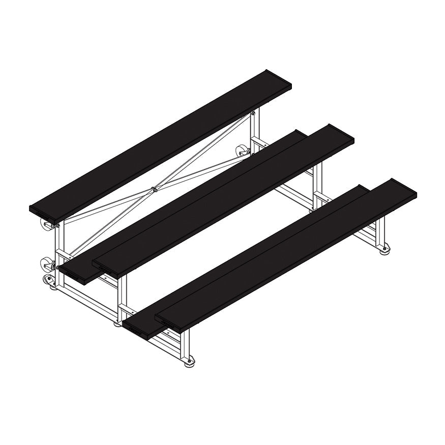 Jaypro Sports Bleacher - 3 Row - Tip & Roll, Single Foot Plank, Powder Coated - 7.5' L (BLCH - 375TRGPC) - SchoolOutlet