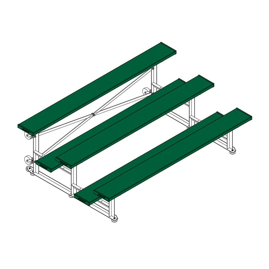 Jaypro Sports Bleacher - 3 Row - Tip & Roll, Single Foot Plank, Powder Coated - 7.5' L (BLCH - 375TRGPC) - SchoolOutlet