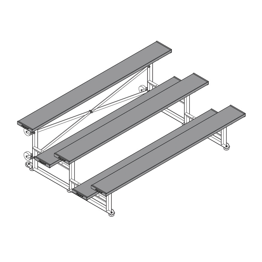 Jaypro Sports Bleacher - 3 Row - Tip & Roll, Single Foot Plank, Powder Coated - 7.5' L (BLCH - 375TRGPC) - SchoolOutlet