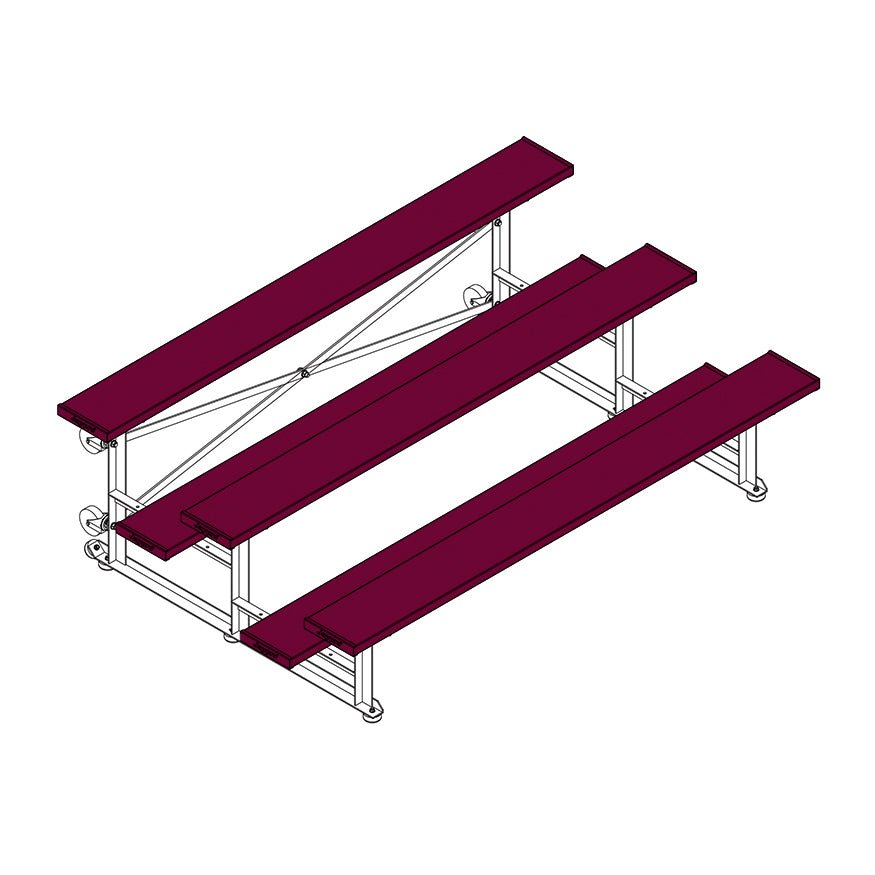 Jaypro Sports Bleacher - 3 Row - Tip & Roll, Single Foot Plank, Powder Coated - 7.5' L (BLCH - 375TRGPC) - SchoolOutlet