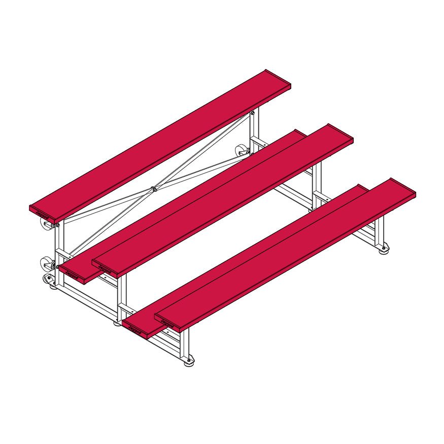 Jaypro Sports Bleacher - 3 Row - Tip & Roll, Single Foot Plank, Powder Coated - 7.5' L (BLCH - 375TRGPC) - SchoolOutlet