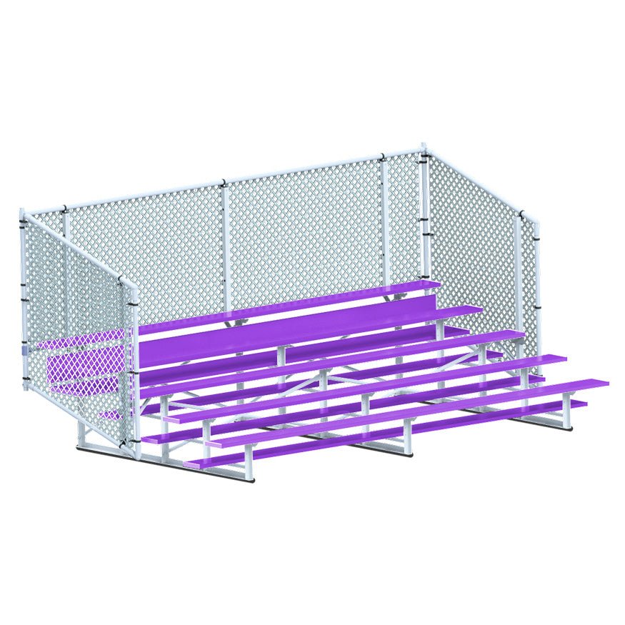 Jaypro Sports Bleacher - 5 Row - Single Foot Plank with Chain Link Rai, Powder Coatedl - 15' L (BLCH - 5CPC) - SchoolOutlet