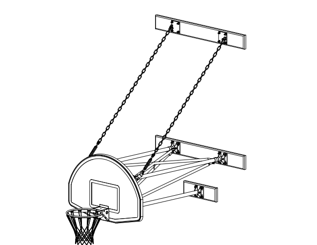 Jaypro Sports Basketball Backstop - Wall - Mounted - Shooting Station - 3 - Point Fan Backboard - 6 in. - 2 ft. Wall Offset (N2FB) - SchoolOutlet