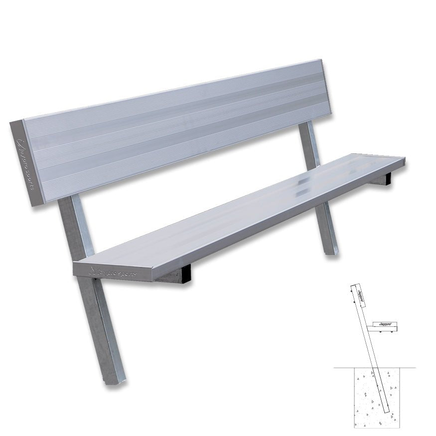 Jaypro Sports Outdoor Player Benches - In Ground - Aluminum Team Bench with Seat Back - 7.5' (PB - 80PI) - SchoolOutlet