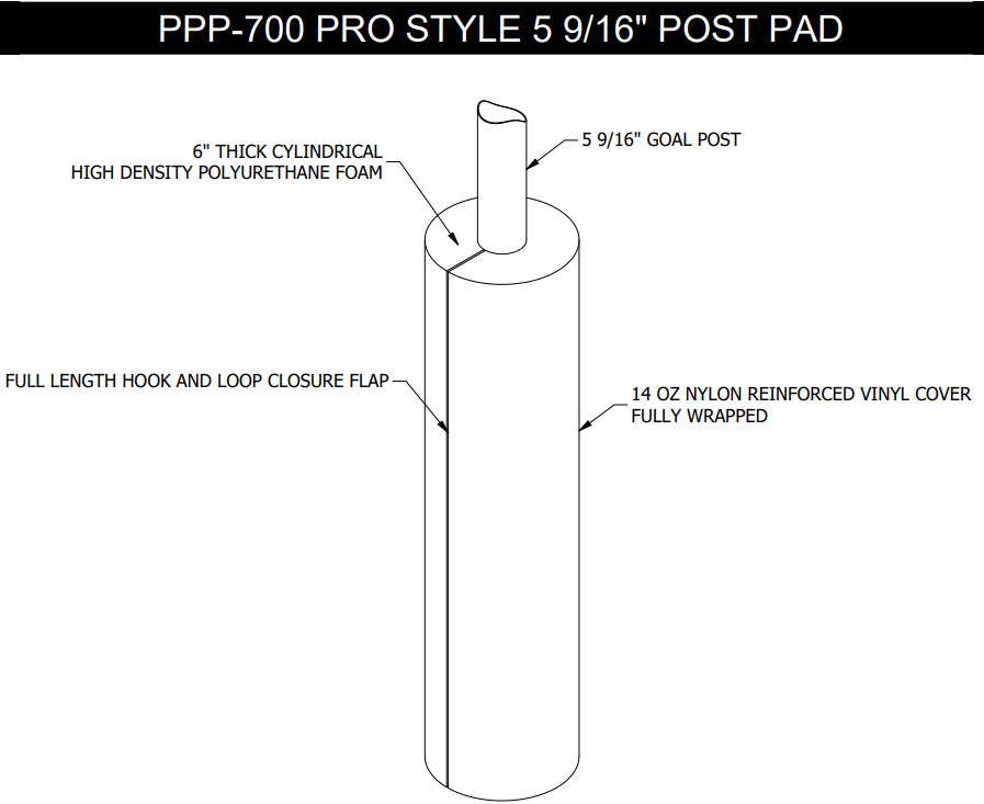 Jaypro Sports - Protector Pad - 6" Thick pad - Pro Football/Basketball Goal Post (Outdoor) - Pro Style, 5 - 9/16" Pole - Single (PPP - 700HP) - SchoolOutlet