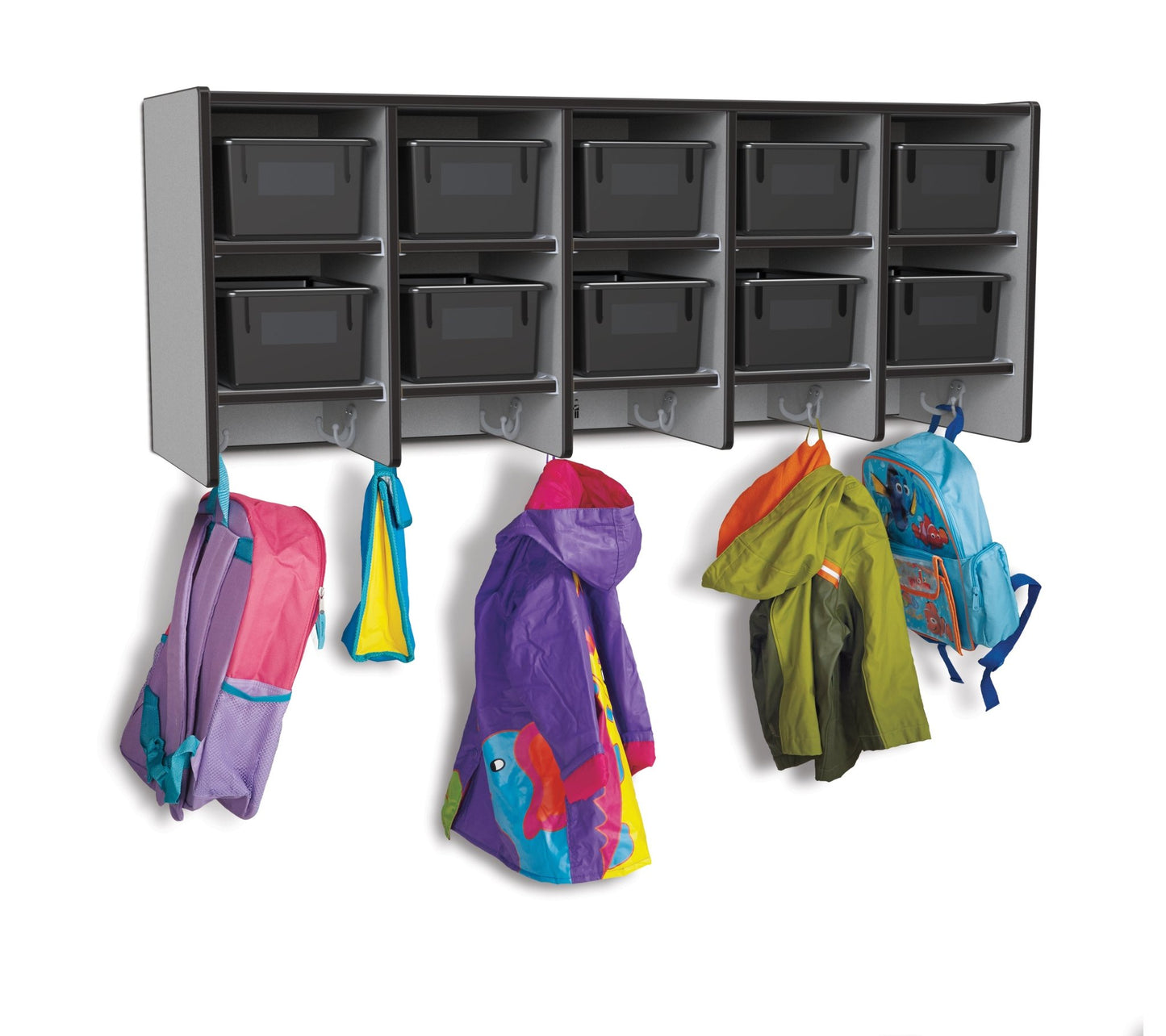 Rainbow Accents 10 Section Wall Mount Coat Locker - with Trays - SchoolOutlet