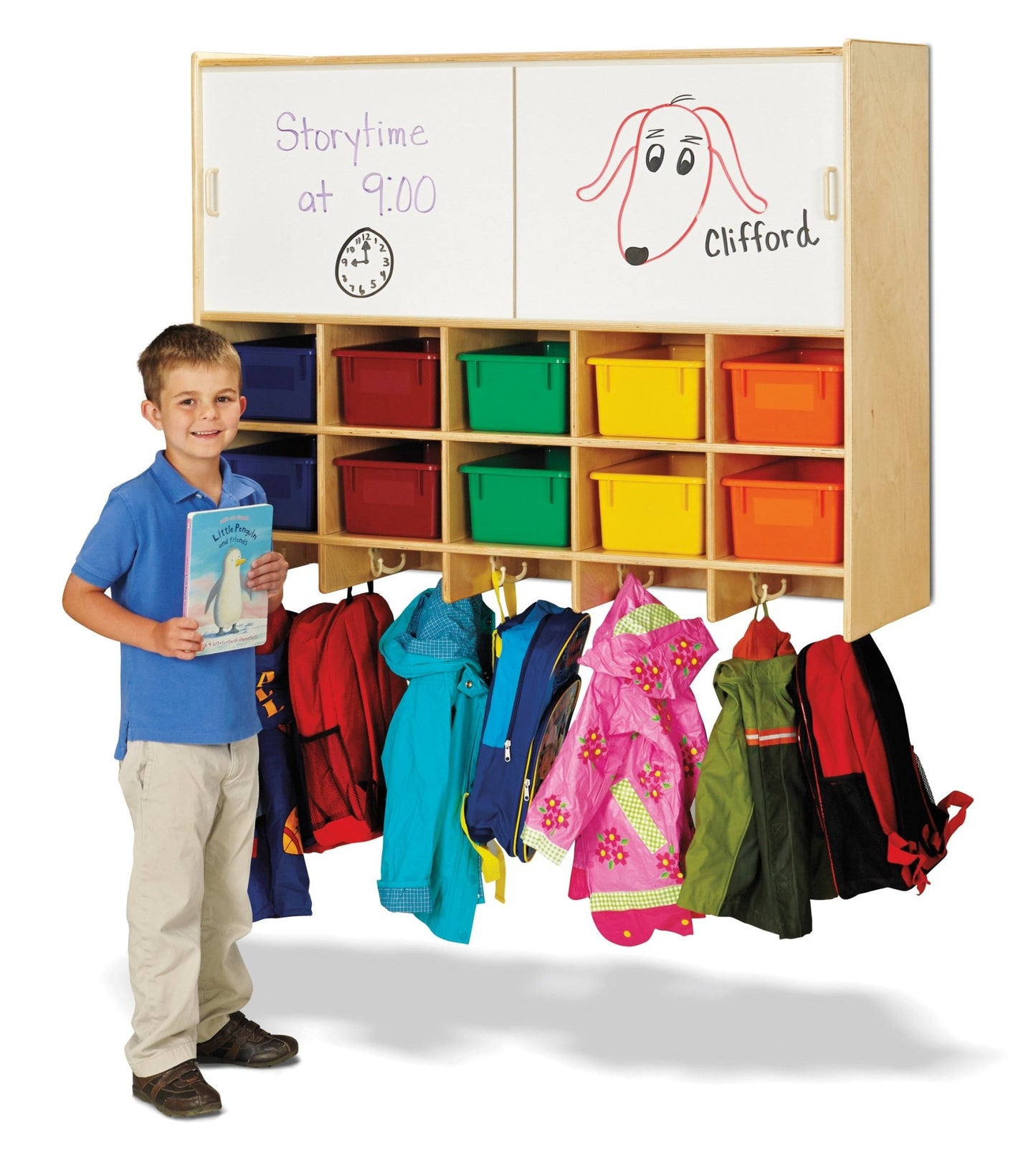 Jonti - Craft 10 Section Wall Mount Coat Locker with Storage - with Colored Cubbie - Trays - SchoolOutlet