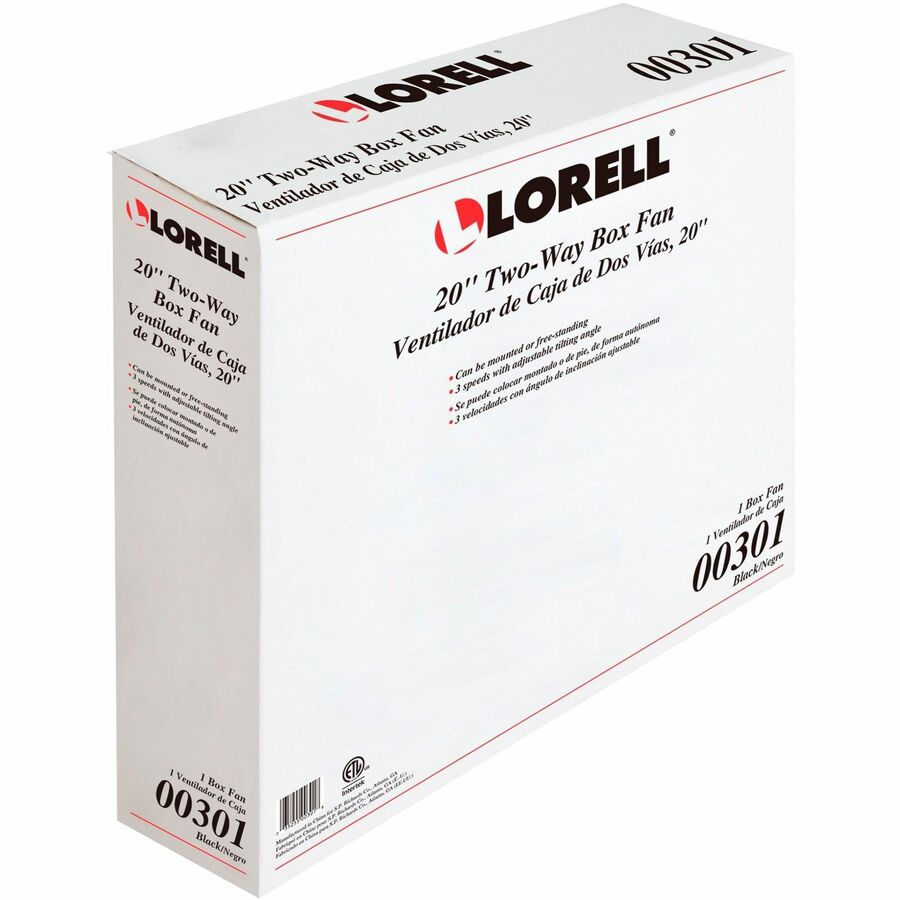 Lorell 20 in 3 - Speed Box Fan with Tilt Adjustment Wall or Floor Mount Black 24.2"W x 7.2"L x 24.2"H (LLR - LLR00301) - SchoolOutlet