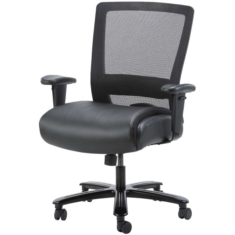 Lorell Heavy - Duty Mesh Back Task Chair with Leather Seat and Adjustable Arms 21" - 24.50 "H (LLR - LLR03207) - SchoolOutlet