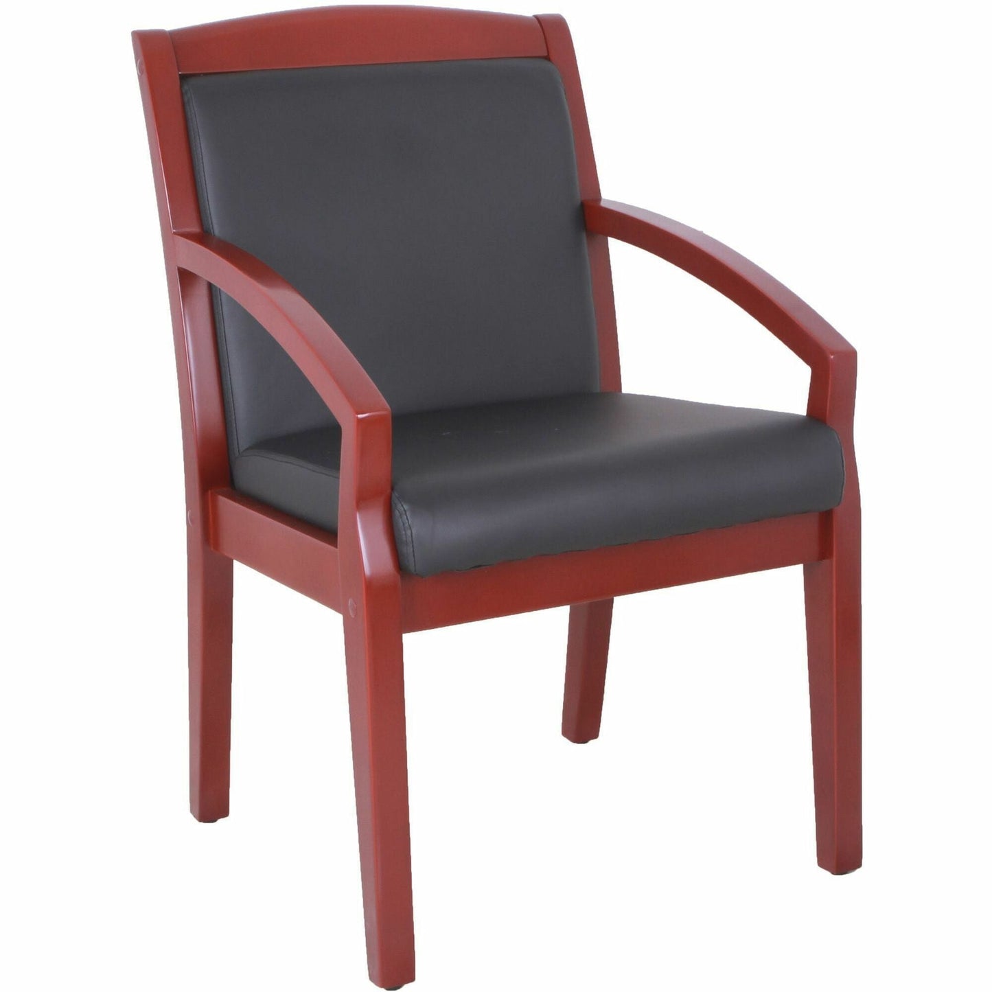 Lorell Sloping Arms Wood Frame Guest Chair Cherry Wood with Black Bonded Leather Upholstery (LLR - LLR2001X) - SchoolOutlet