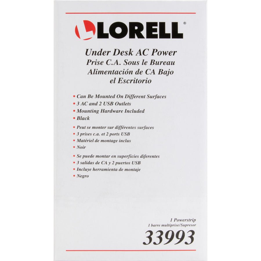Lorell Under Desk Surface - Mount Power Center with USB Charger 3 AC 2 USB 6" W x 2" D x 2" H (LLR - LLR33993) - SchoolOutlet