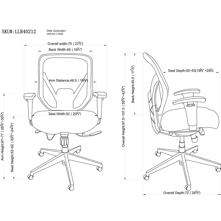 Lorell Executive High - Back Mesh Office Chair with Adjustable Arms and Seat Depth 20.50"H (LLR - LLR40212) - SchoolOutlet
