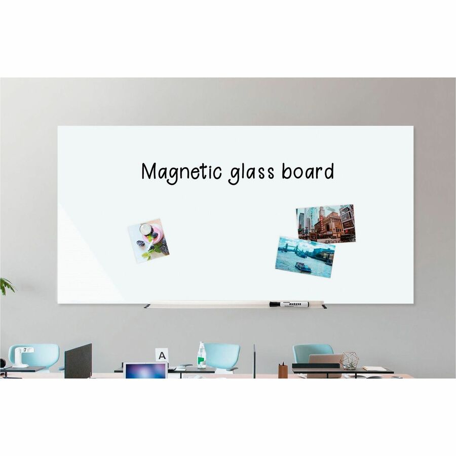 Lorell Magnetic Dry - Erase White Glass Board with Integrated Marker Tray 72"W x 36"H (LLR - LLR52507) - SchoolOutlet