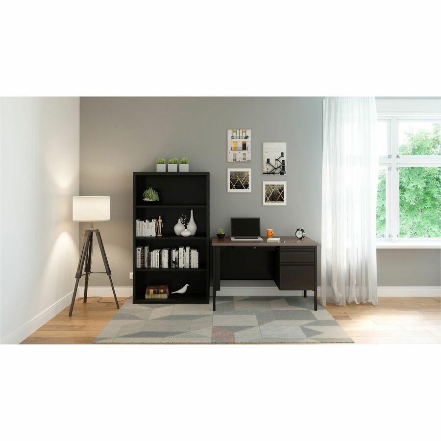 Lorell Fortress Series Right Single - Pedestal Desk with Walnut Laminate Top and Industrial Grade Reinforced Steel Construction 48"W x 30"L x 29.50"H (LLR - LLR6690X - RIGHT - LOCK) - SchoolOutlet