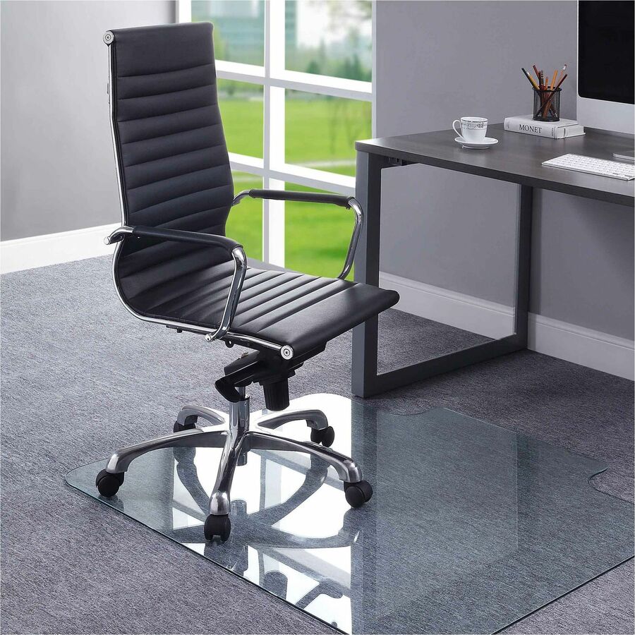 Lorell Tempered Glass Chairmat with Lip 48" x 36" Heavy - Duty Floor Protection (LLR - LLR82836) - SchoolOutlet