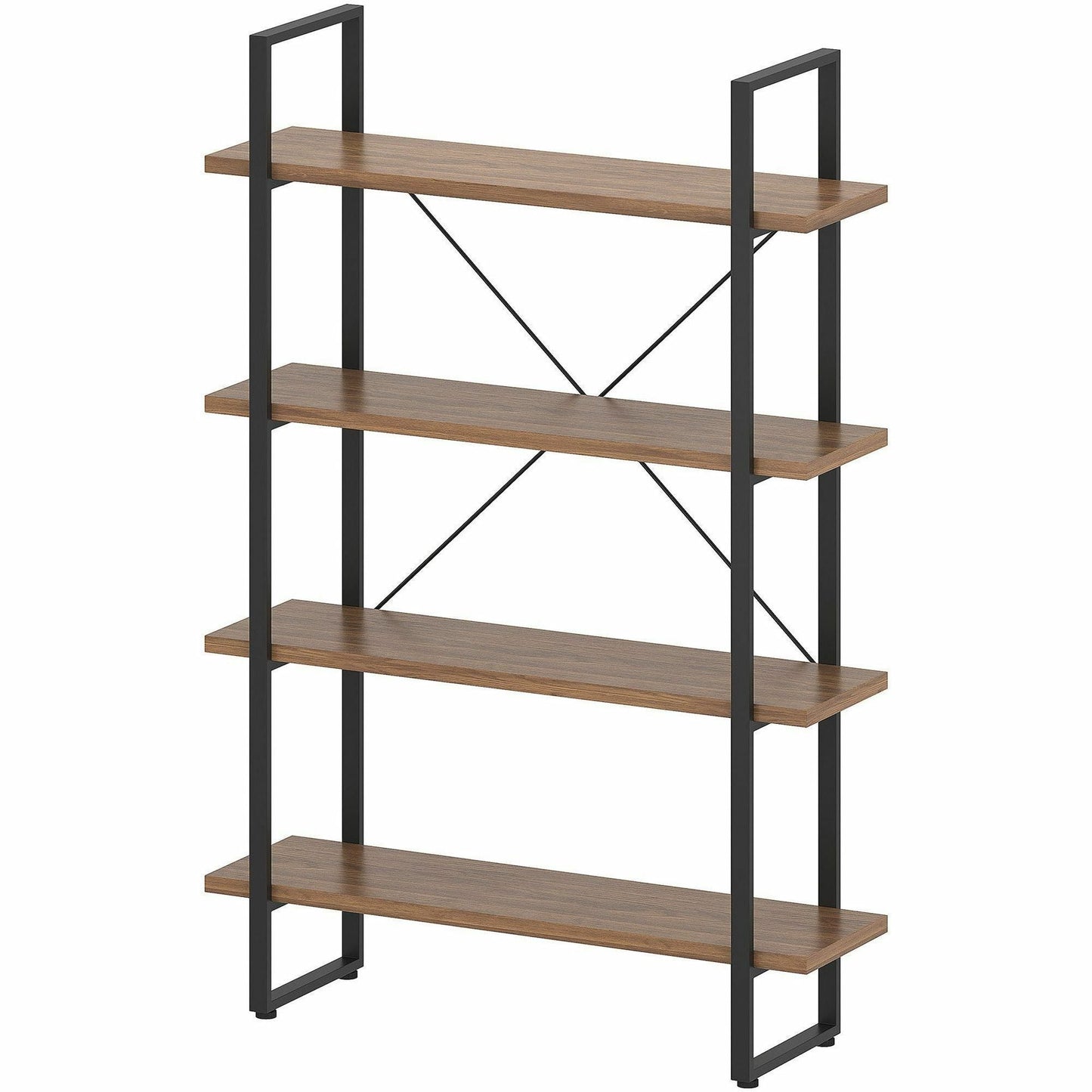 Lorell SOHO Rustic 4 - Shelf Metal Frame Bookcase 39.4"W x 11.8"D x 57.5"H (LLR - LLR976X) - SchoolOutlet
