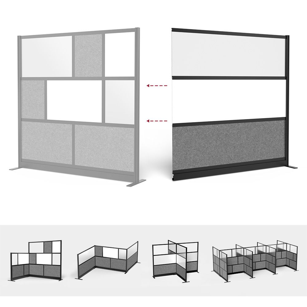 Luxor MW - 7070 - XWCGWB - Workflow Modular Wall Room Divider System - Black Frame - 70" x 70" Wide Panel Add - On Wall w/ Whiteboard - SchoolOutlet