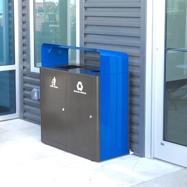 Magnuson UMEA - 22 Double 40 - Gallon Steel Waste Receptacle with Angled Hood, Dual Top Openings, and Internal Rigid Liners (MAG - UMEA - 22) - SchoolOutlet