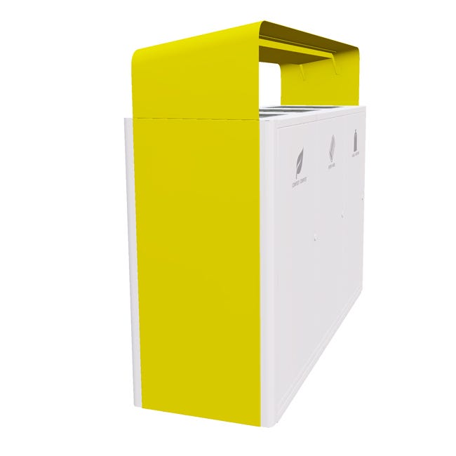 Magnuson UMEA - 32 Triple 40 - Gallon Steel Waste Receptacle with Angled Hood, Three Top Openings, and Internal Rigid Liners (MAG - UMEA - 32) - SchoolOutlet