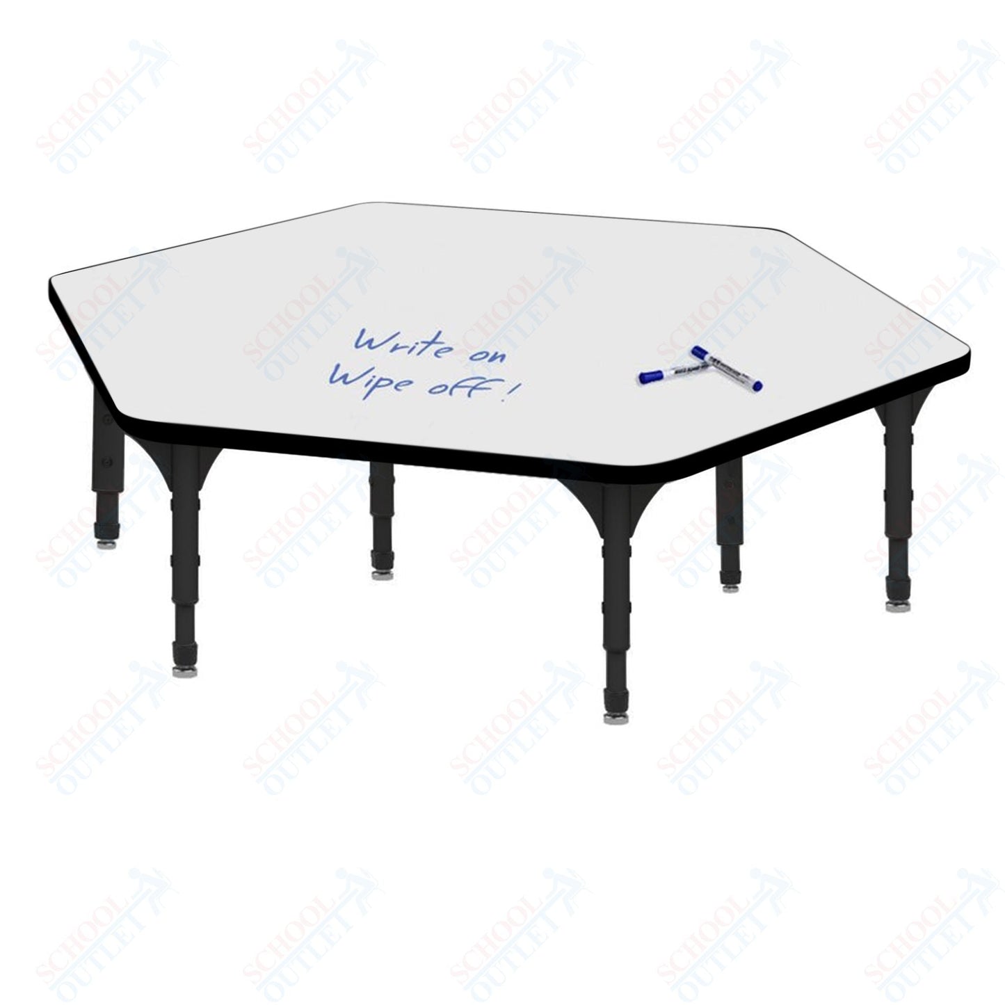 Marco Hexagon Floor Table w/ Dry Erase Top 54.5" x 48" Adj Height 12" - 15" (38 - 2254 - DC) - SchoolOutlet