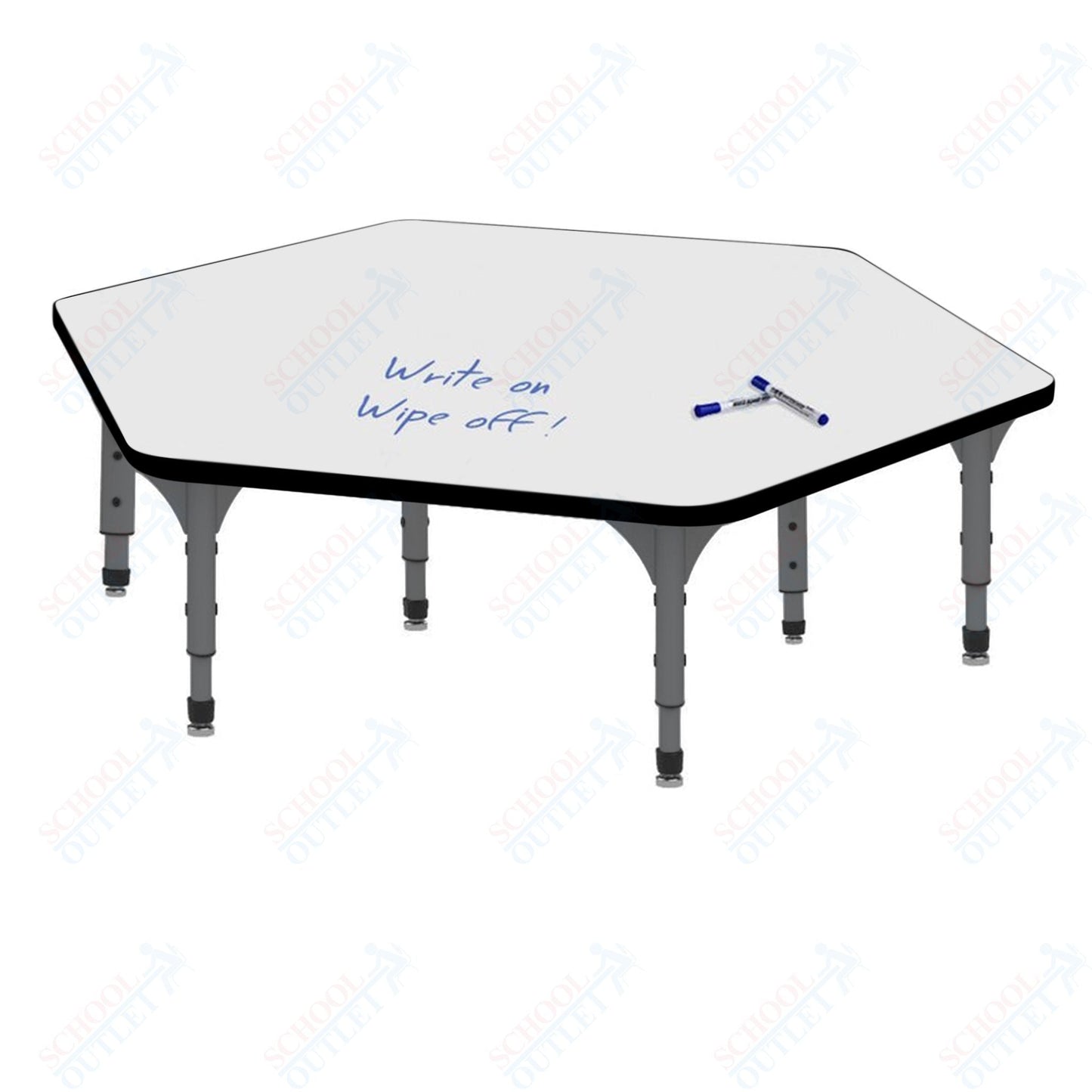 Marco Hexagon Floor Table w/ Dry Erase Top 54.5" x 48" Adj Height 12" - 15" (38 - 2254 - DC) - SchoolOutlet