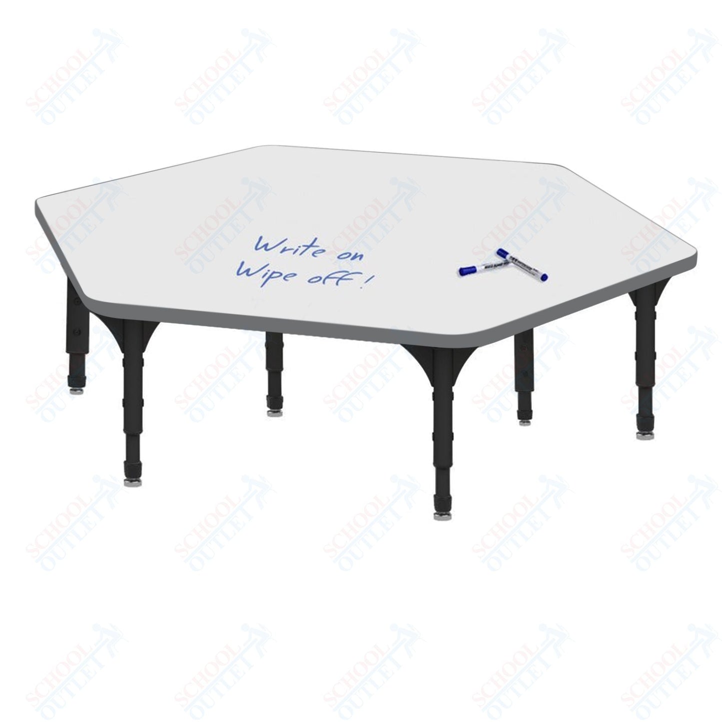 Marco Hexagon Floor Table w/ Dry Erase Top 54.5" x 48" Adj Height 12" - 15" (38 - 2254 - DC) - SchoolOutlet