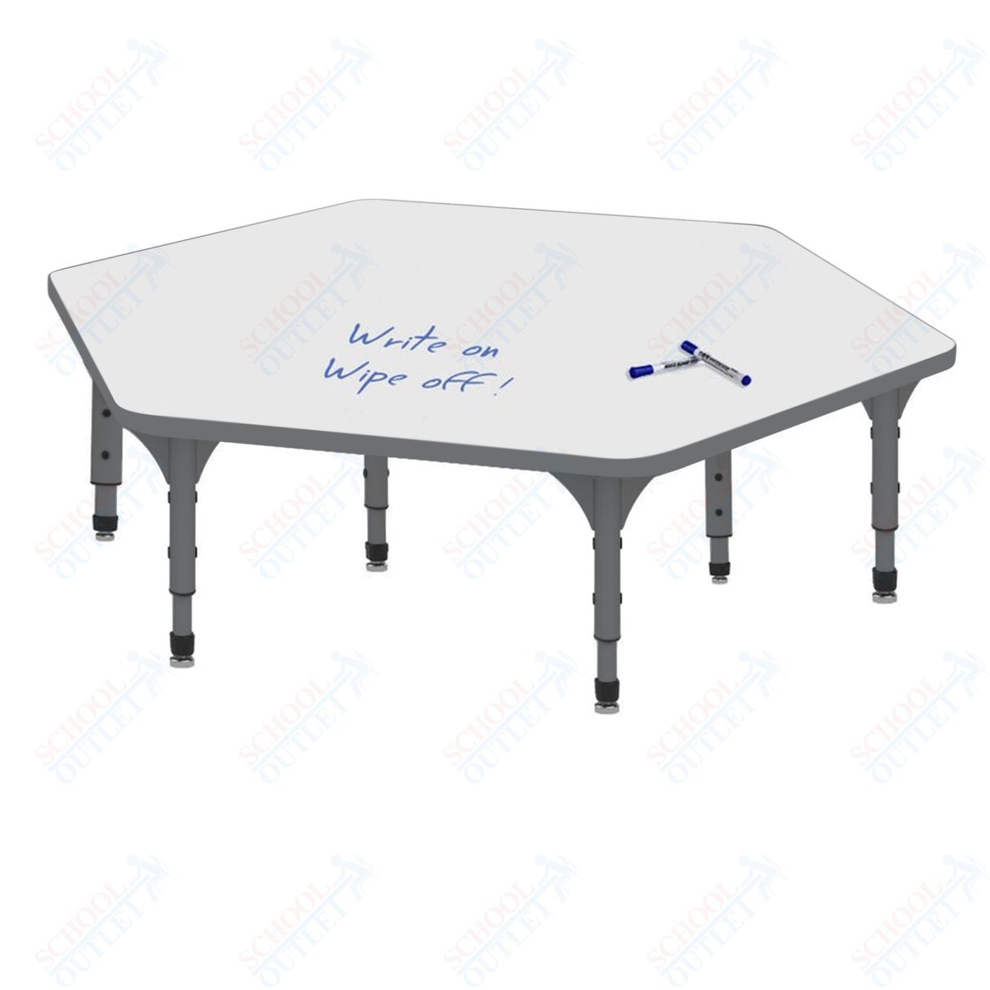 Marco Hexagon Floor Table w/ Dry Erase Top 54.5" x 48" Adj Height 12" - 15" (38 - 2254 - DC) - SchoolOutlet