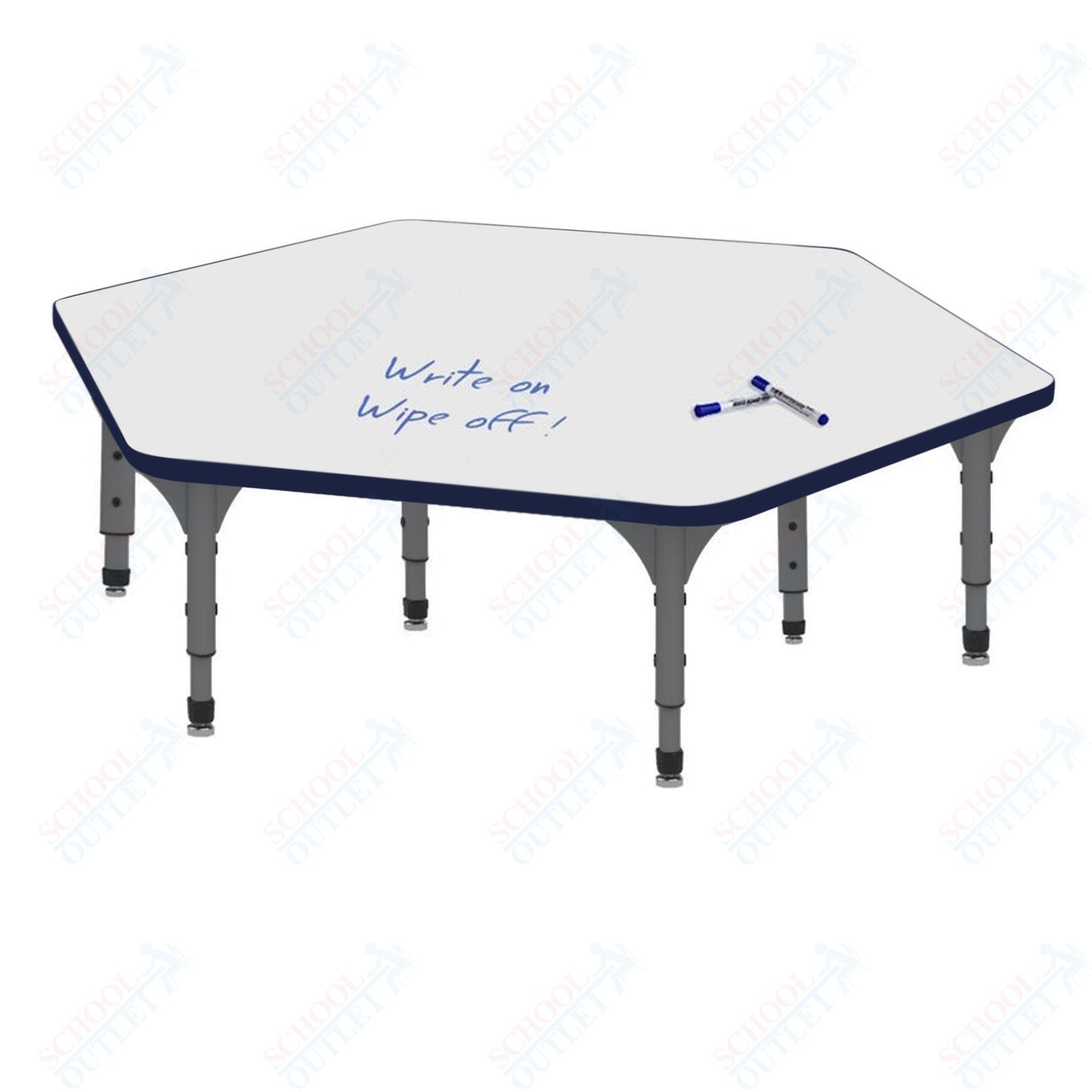 Marco Hexagon Floor Table w/ Dry Erase Top 54.5" x 48" Adj Height 12" - 15" (38 - 2254 - DC) - SchoolOutlet