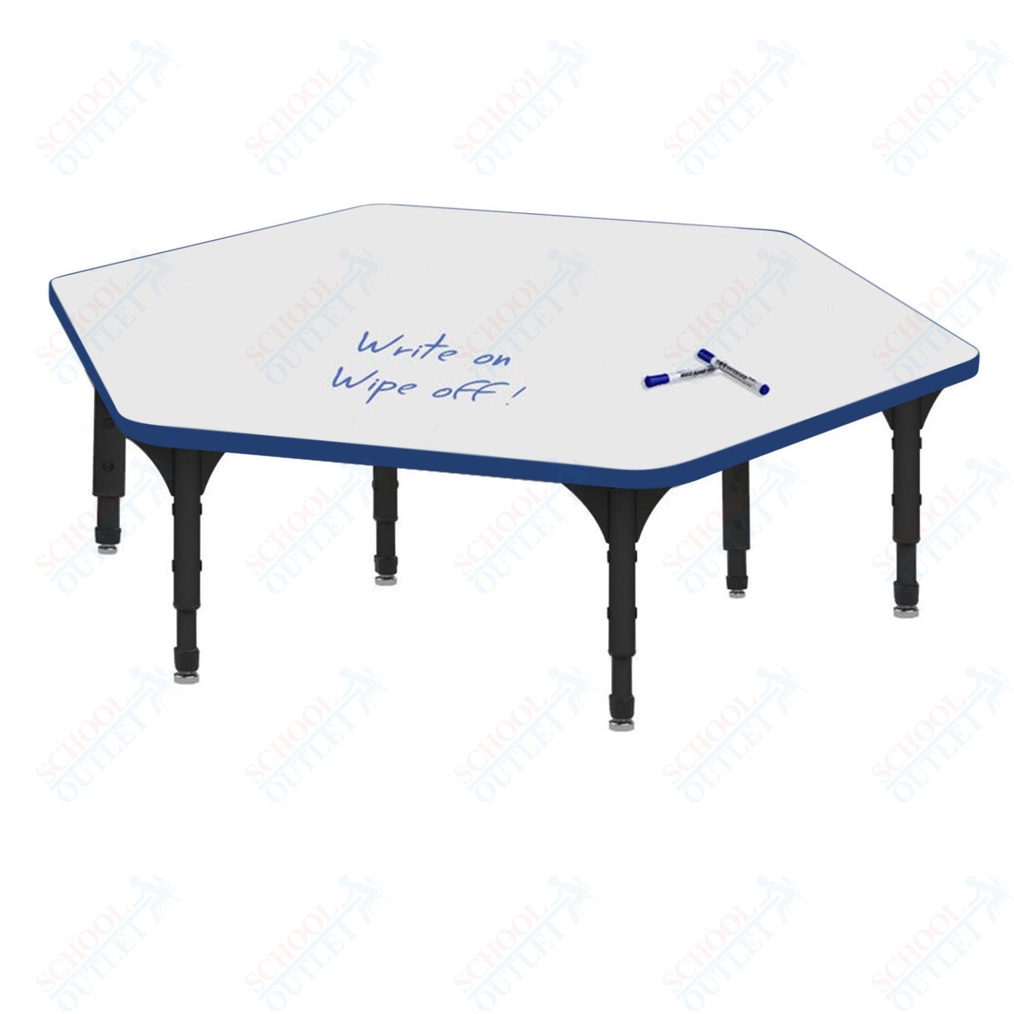 Marco Hexagon Floor Table w/ Dry Erase Top 54.5" x 48" Adj Height 12" - 15" (38 - 2254 - DC) - SchoolOutlet