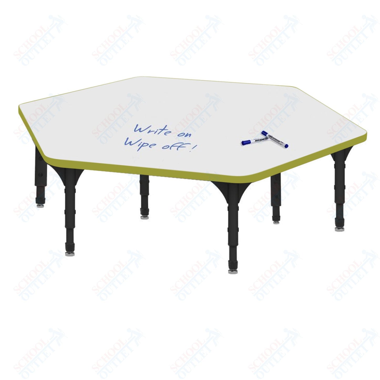 Marco Hexagon Floor Table w/ Dry Erase Top 54.5" x 48" Adj Height 12" - 15" (38 - 2254 - DC) - SchoolOutlet