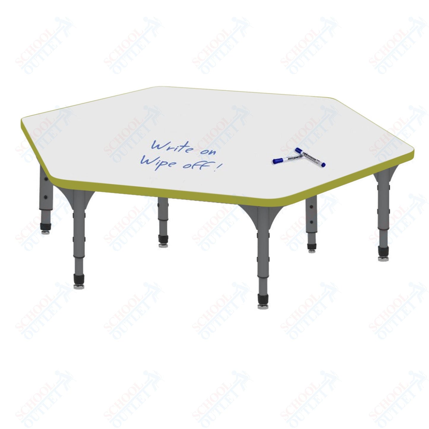 Marco Hexagon Floor Table w/ Dry Erase Top 54.5" x 48" Adj Height 12" - 15" (38 - 2254 - DC) - SchoolOutlet
