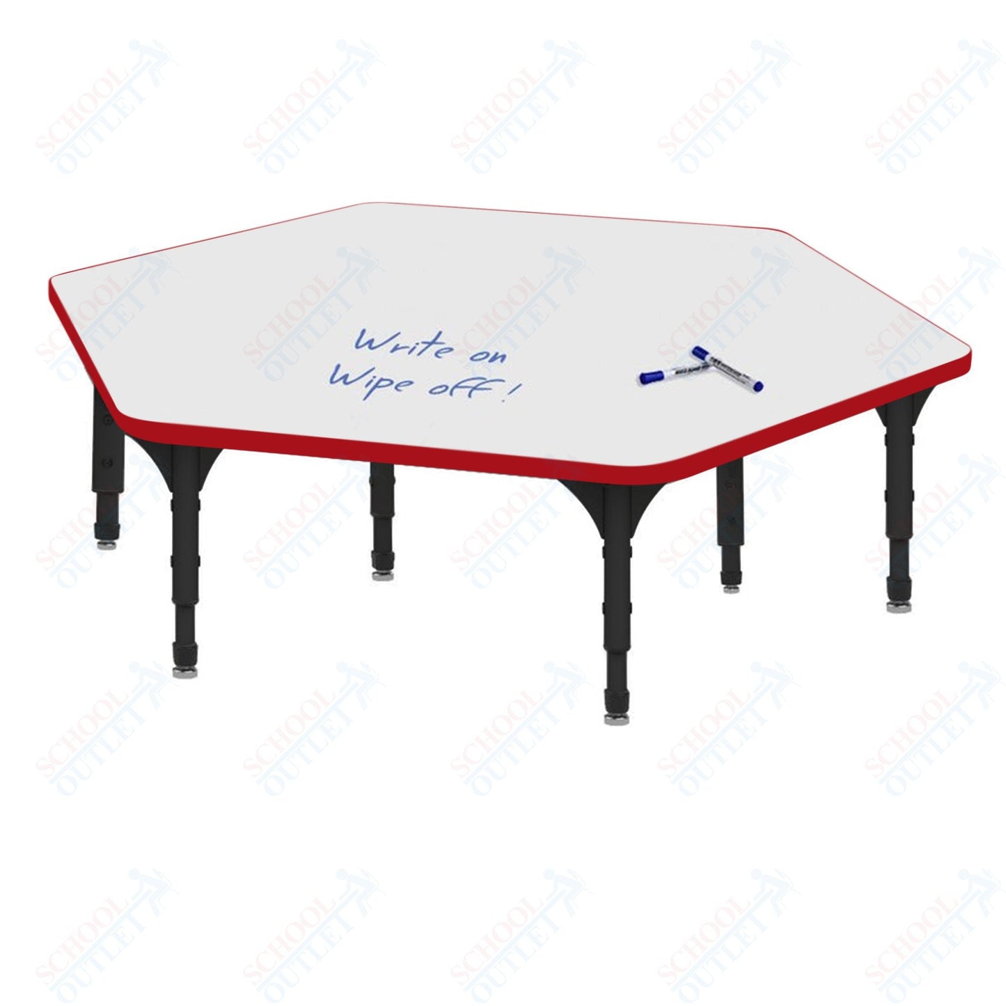 Marco Hexagon Floor Table w/ Dry Erase Top 54.5" x 48" Adj Height 12" - 15" (38 - 2254 - DC) - SchoolOutlet