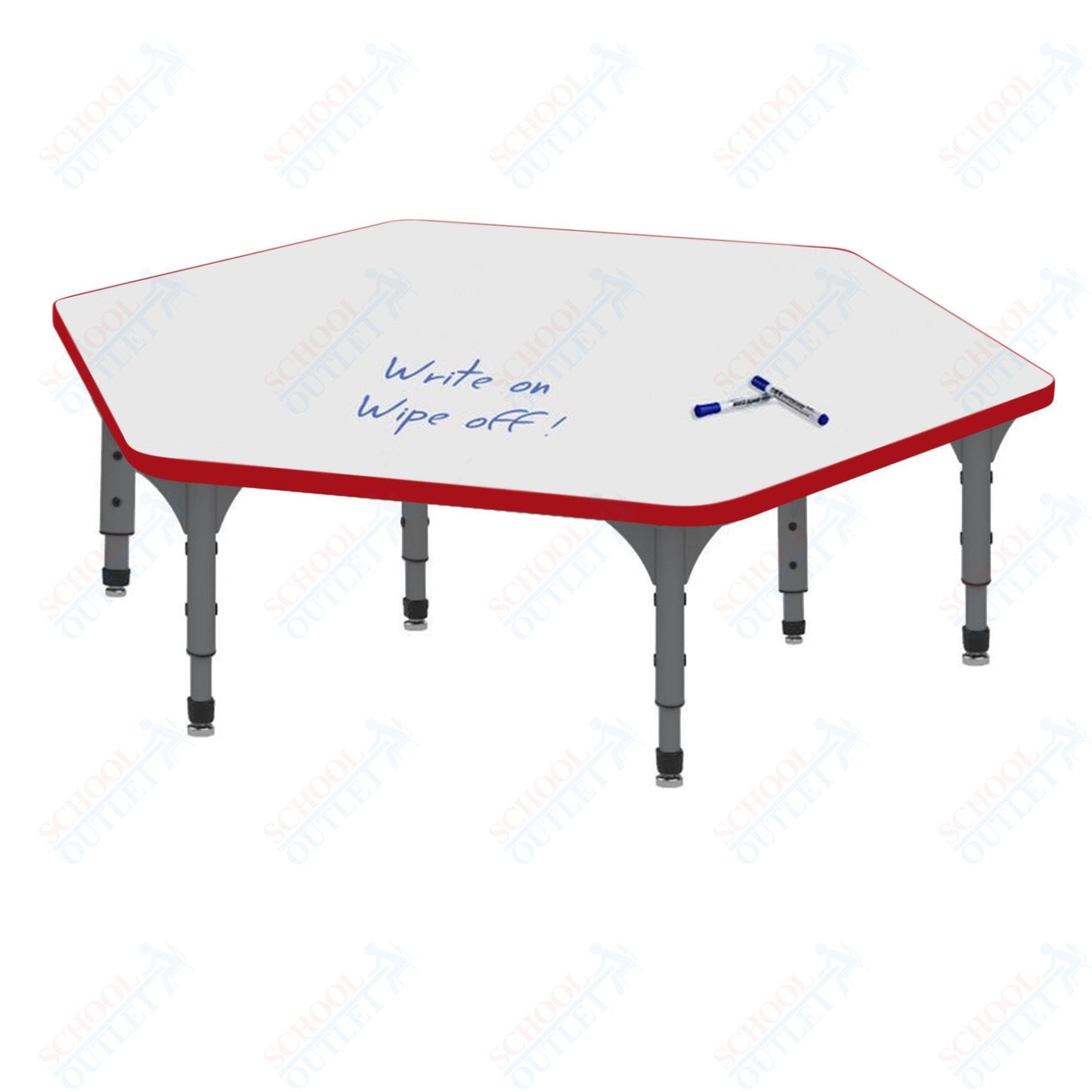 Marco Hexagon Floor Table w/ Dry Erase Top 54.5" x 48" Adj Height 12" - 15" (38 - 2254 - DC) - SchoolOutlet